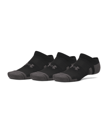 UAA-M16 (Under armour unisex new performance tech 3 pack no show socks ultimate black/jet gray) 72692173