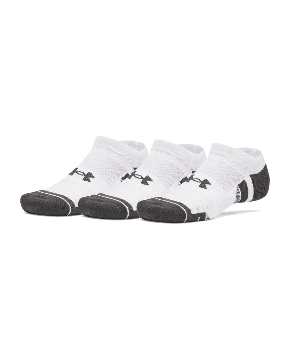 UAA-N16 (Under armour unisex new performance tech 3 pack no show socks ultimate white/jet gray) 72692173