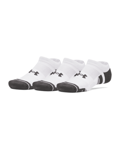 UAA-N16 (Under armour unisex new performance tech 3 pack no show socks ultimate white/jet gray) 72692173