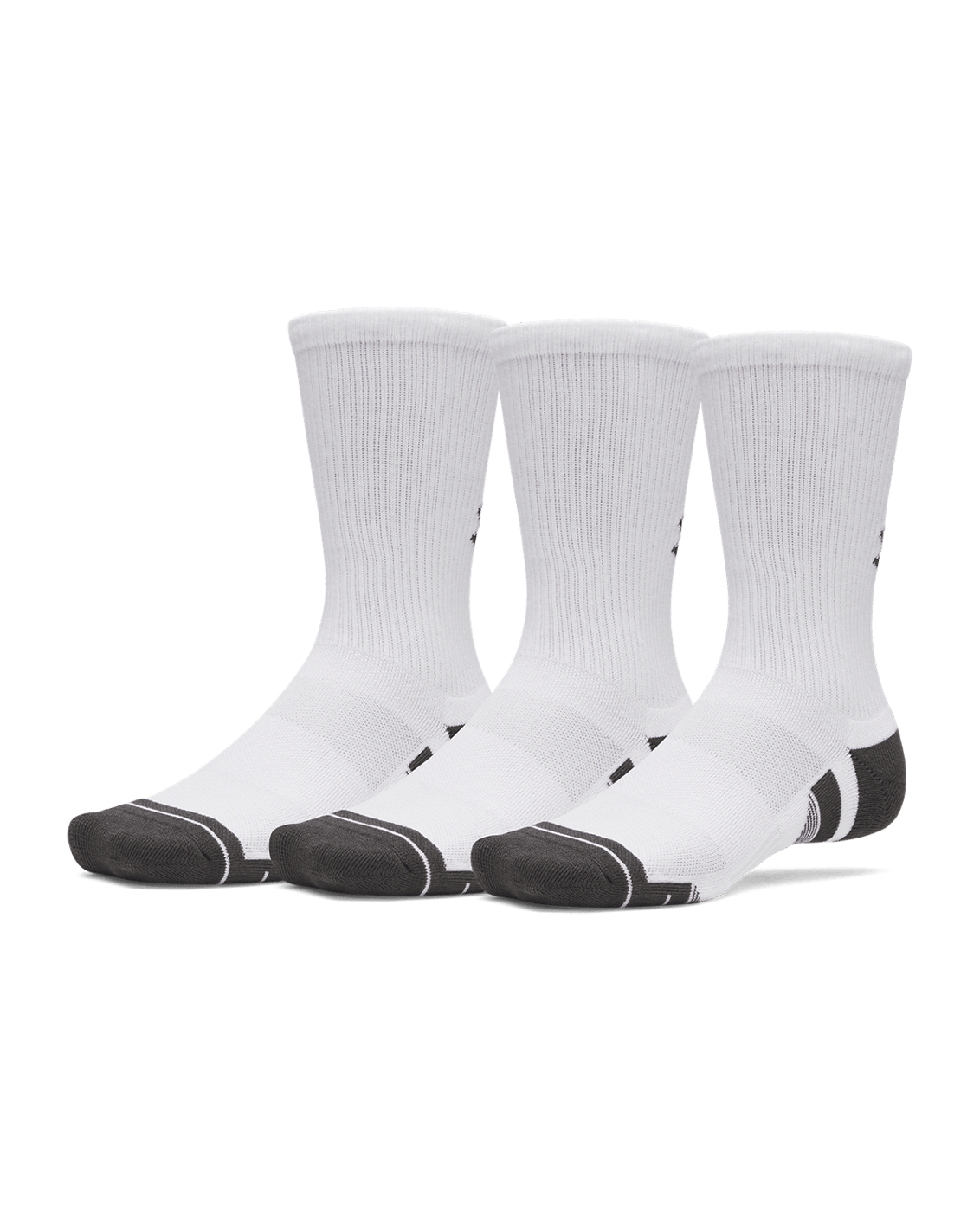 UAA-R16 (Under armour unisex new performance tech 3 pack crew socks ultimate white/jet gray) 72691956