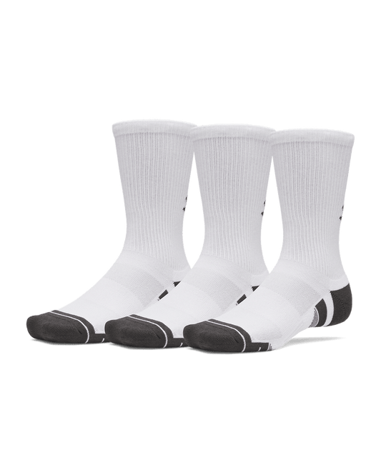 UAA-R16 (Under armour unisex new performance tech 3 pack crew socks ultimate white/jet gray) 72691956