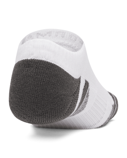UAA-N16 (Under armour unisex new performance tech 3 pack no show socks ultimate white/jet gray) 72692173