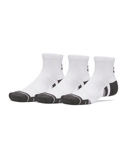 UAA-P16 (Under armour unisex new performance tech 3 pack quarter socks ultimate white/jet gray) 72691956