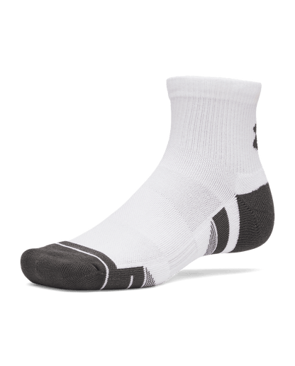 UAA-P16 (Under armour unisex new performance tech 3 pack quarter socks ultimate white/jet gray) 72691956