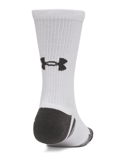 UAA-R16 (Under armour unisex new performance tech 3 pack crew socks ultimate white/jet gray) 72691956