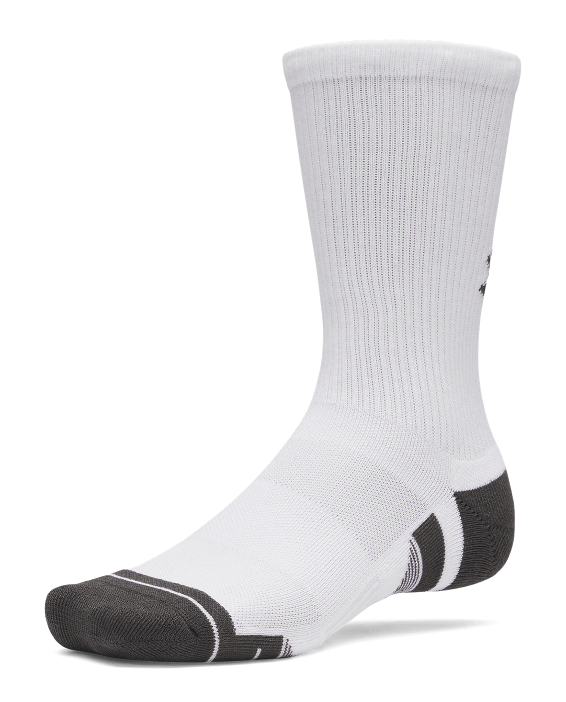 UAA-R16 (Under armour unisex new performance tech 3 pack crew socks ultimate white/jet gray) 72691956