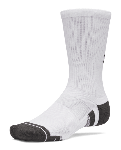 UAA-R16 (Under armour unisex new performance tech 3 pack crew socks ultimate white/jet gray) 72691956