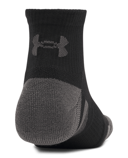 UAA-O16 (Under armour unisex new performance tech 3 pack quarter socks ultimate black/jet gray) 72691956