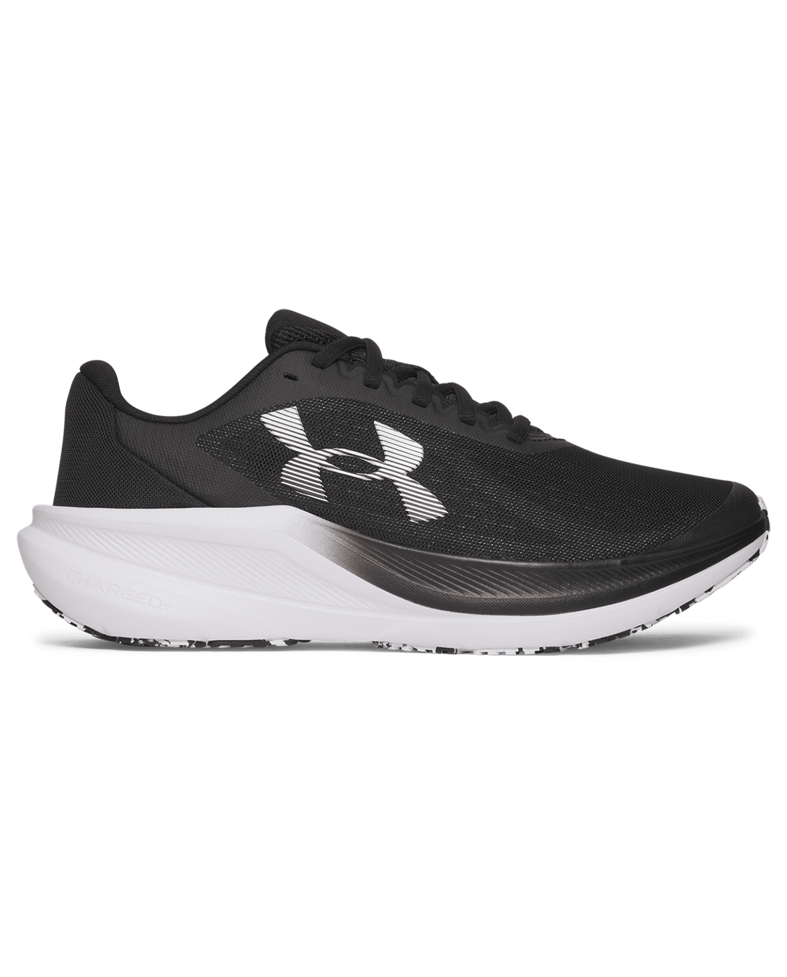 UA-X8 (Under armour mens charged + chase running shoes black/white) 72695652