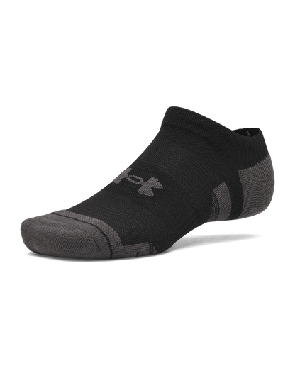 UAA-M16 (Under armour unisex new performance tech 3 pack no show socks ultimate black/jet gray) 72692173