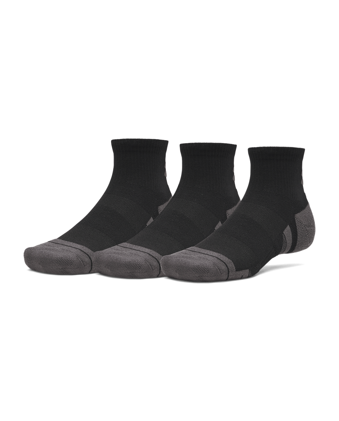 UAA-O16 (Under armour unisex new performance tech 3 pack quarter socks ultimate black/jet gray) 72691956
