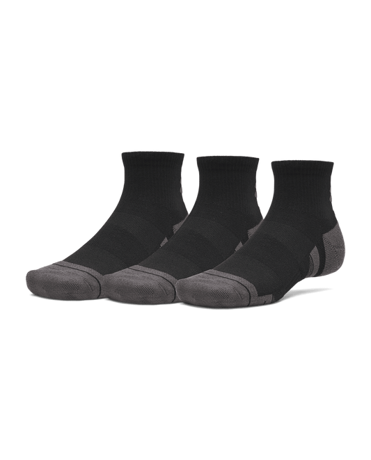UAA-O16 (Under armour unisex new performance tech 3 pack quarter socks ultimate black/jet gray) 72691956