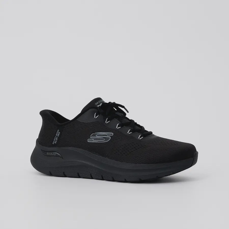 S-W12 (Skechers arch fit 2.0 lester wide fit slip in shoes black) 52698043