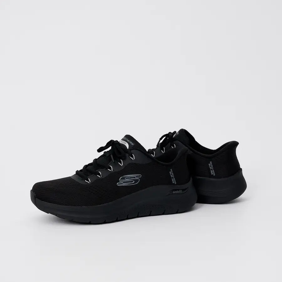 S-W12 (Skechers arch fit 2.0 lester wide fit slip in shoes black) 52698043