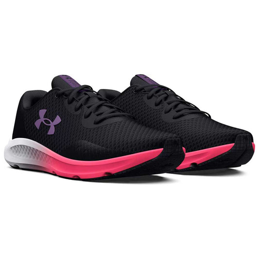 UA-J8 (Under armour womens charged pursuit 3 running shoes black/pink shock/retro purple) 62495652