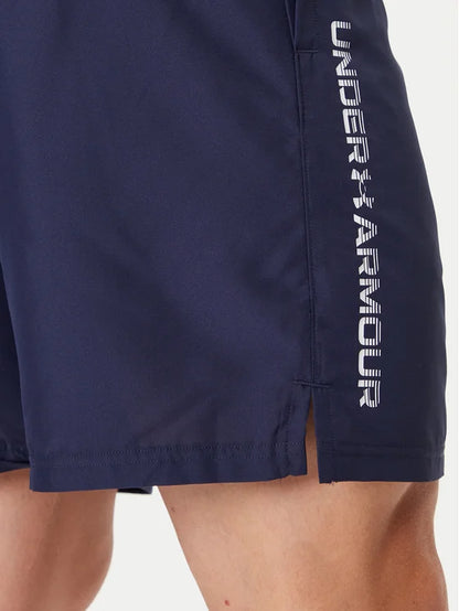 UAA-S16 (Under armour mens tech woven wordmark shorts midnight navy/white) 72692608