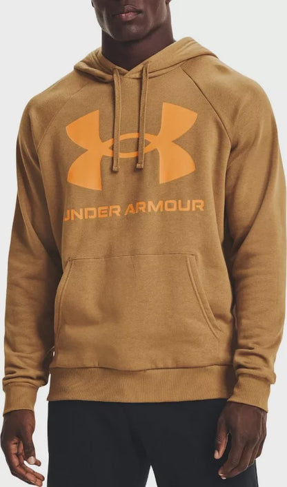 UAA-L4 (Mens rival fleece big logo hoodie antique ochre/omega orange) 122193756