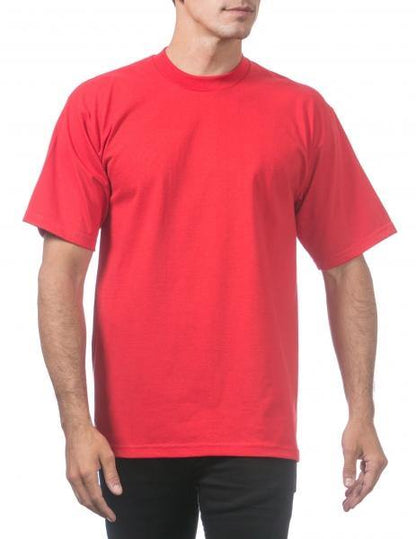 PC-G (Pro Club Men's Heavyweight Cotton Short Sleeve Crew Neck T-Shirt-Red) - Otahuhu Shoes