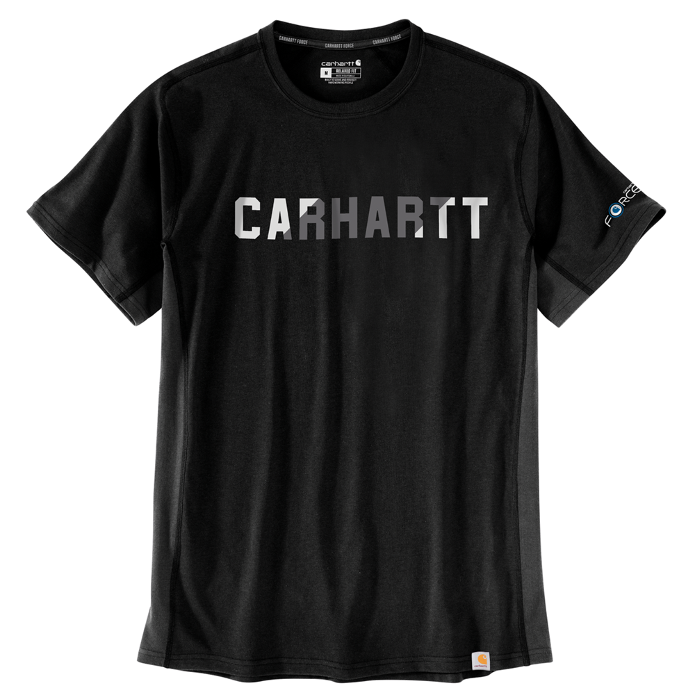 CHA-E4 (Carhartt force relaxed fit mid-weight block logo graphic t-shirt black) 32293475
