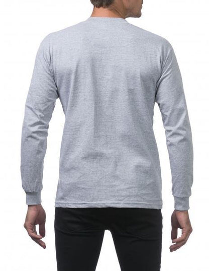 PC-L (Pro Club Men's Heavyweight Cotton Long Sleeve Crew Neck T-Shirt-Heather Grey) - Otahuhu Shoes