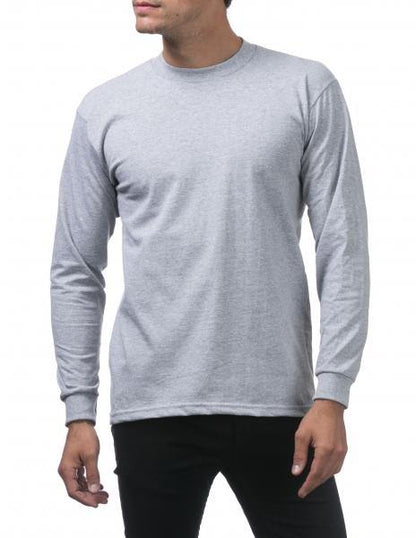 PC-L (Pro Club Men's Heavyweight Cotton Long Sleeve Crew Neck T-Shirt-Heather Grey) - Otahuhu Shoes