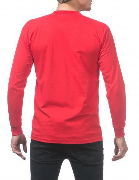 PC-M (Pro Club Men's Heavyweight Cotton Long Sleeve Crew Neck T-Shirt-Red) - Otahuhu Shoes