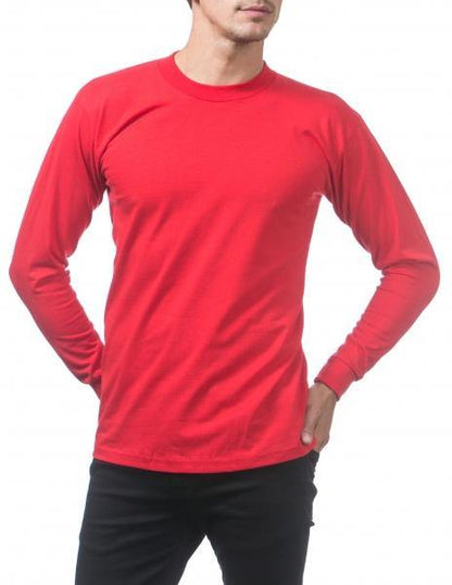 PC-M (Pro Club Men's Heavyweight Cotton Long Sleeve Crew Neck T-Shirt-Red) - Otahuhu Shoes