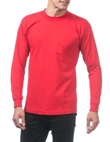 PC-M (Pro Club Men's Heavyweight Cotton Long Sleeve Crew Neck T-Shirt-Red) - Otahuhu Shoes