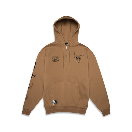 NEA-H6 (New era chicago bulls quarter zip hoodie camel/black) 52397000 NEW ERA