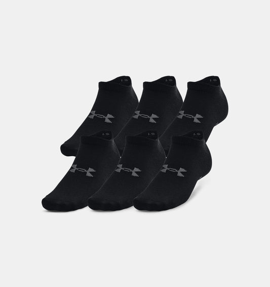 UAA-Z10 (Under armour unisex essential no show 6 pack socks black/pitch gray) 102391739