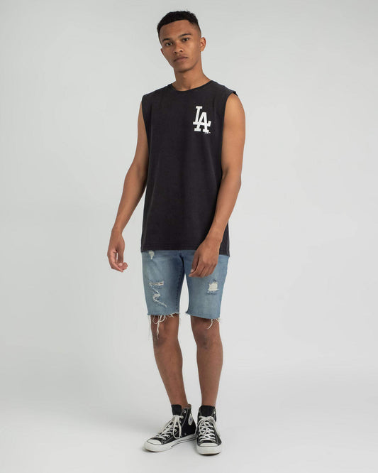 MJA-Q6 (Wash vinny muscle tee dodgers washed black) 122193043 MAJESTIC