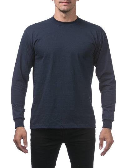 PC-I1 (Pro Club Men's Heavyweight Cotton Long Sleeve Crew Neck T-Shirt-Navy) - Otahuhu Shoes