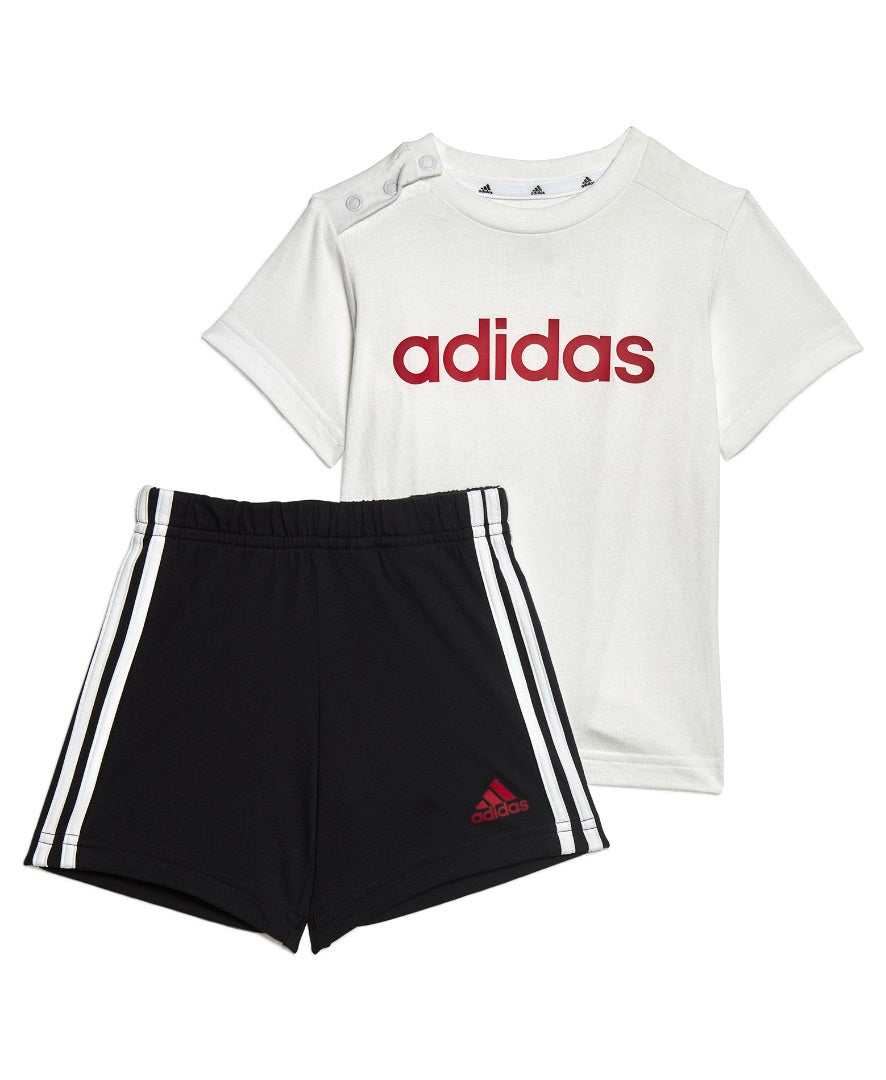AA-N22 (Adidas organic cotton 3 stripes essentials shorts and tee set white/black/scarlet) 112392646