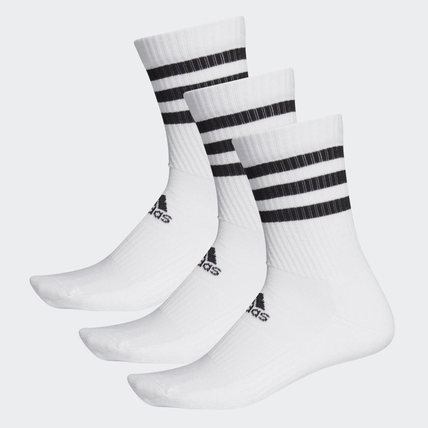 AA-S12 (Adidas 3-stripe cushioned crew 3 pack socks white/black) 112191280 ADIDAS