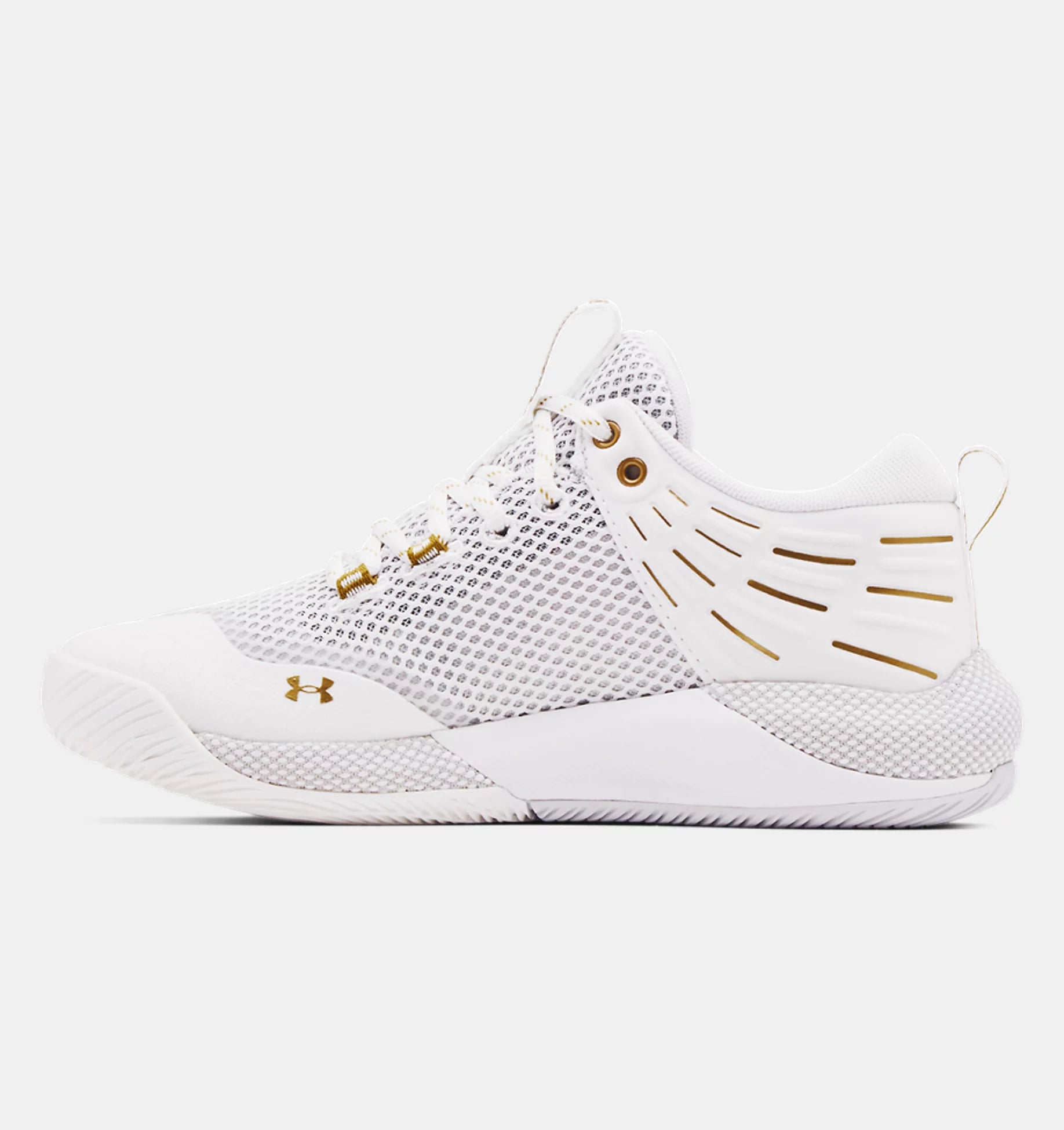UA-I7 (Under armour womens hovr block city volleyball shoes white/metallic gold) 22398695 UNDER ARMOUR