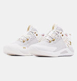 UA-I7 (Under armour womens hovr block city volleyball shoes white/metallic gold) 22398695 UNDER ARMOUR