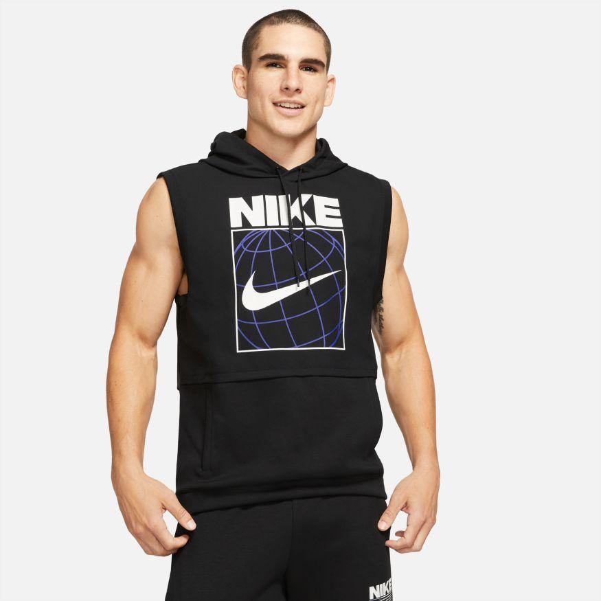 NA-O31 (M nike dry fit sleeveless graphic training hoodie black/white) 72194348 - Otahuhu Shoes