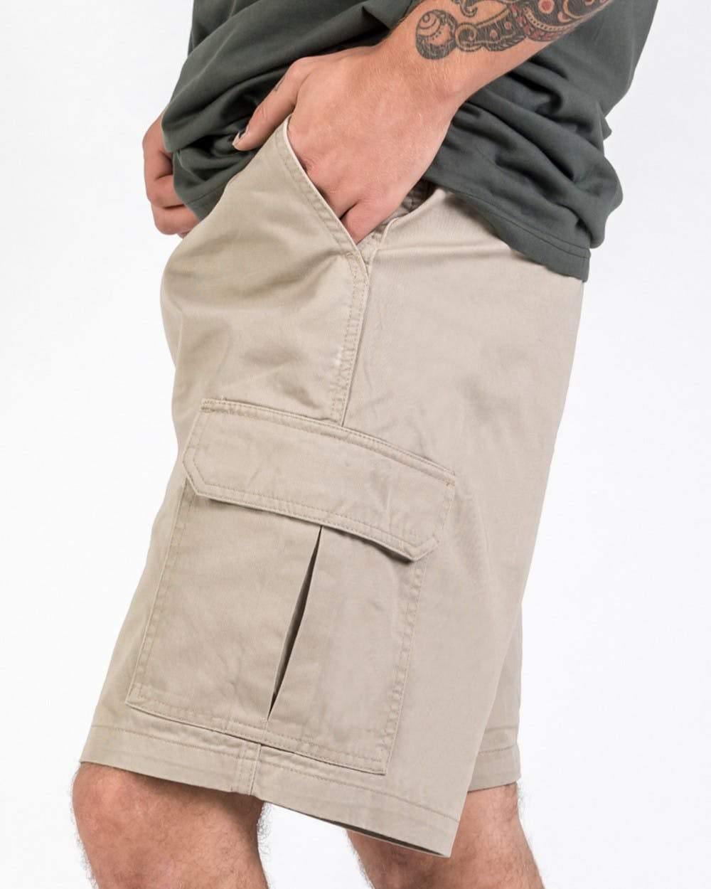 D-Q1 (10"LOOSE FIT CARGO SHORT - RINSED KAKHI) 121894130 - Otahuhu Shoes