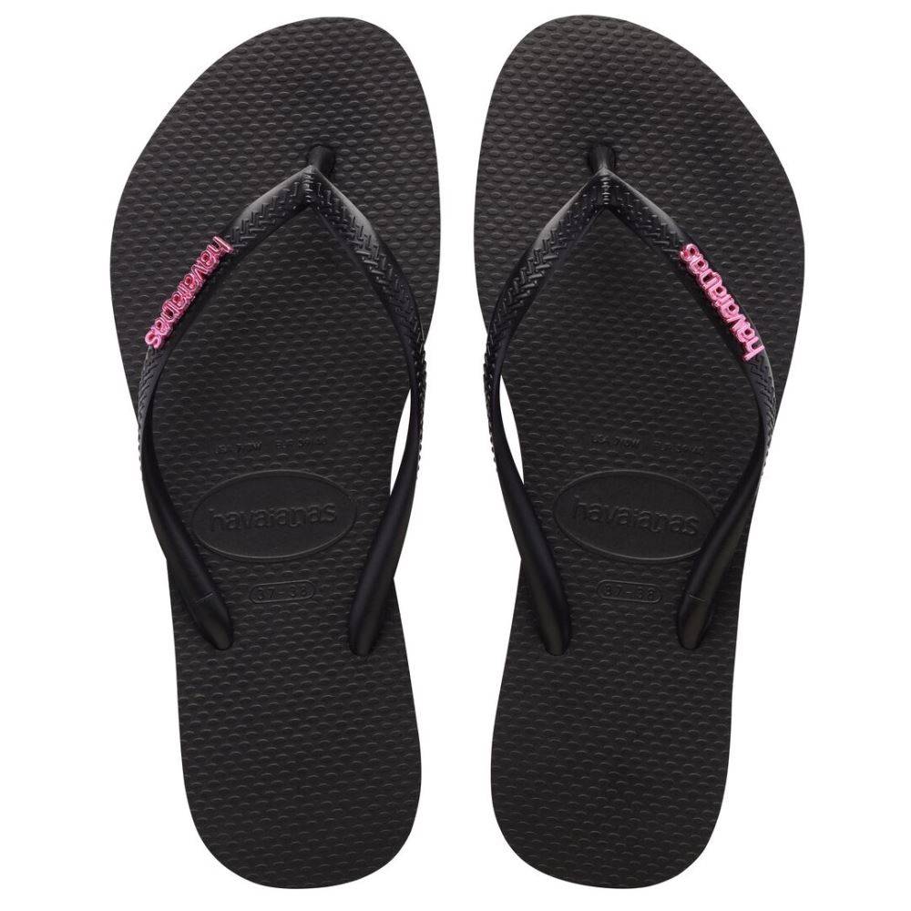 HA-WO6 (Slim logo metallic 1094 black/pink) 52392391 HAVAIANAS