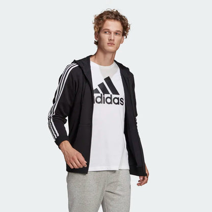 AA-E14 (Adidas essentials french terry 3-stripes full zip hoodie black/white) 52295115 ADIDAS