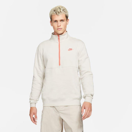 NA-S31 (M nike sportswear club brushed back half zip pullover light bone/magic ember) 72194859 - Otahuhu Shoes