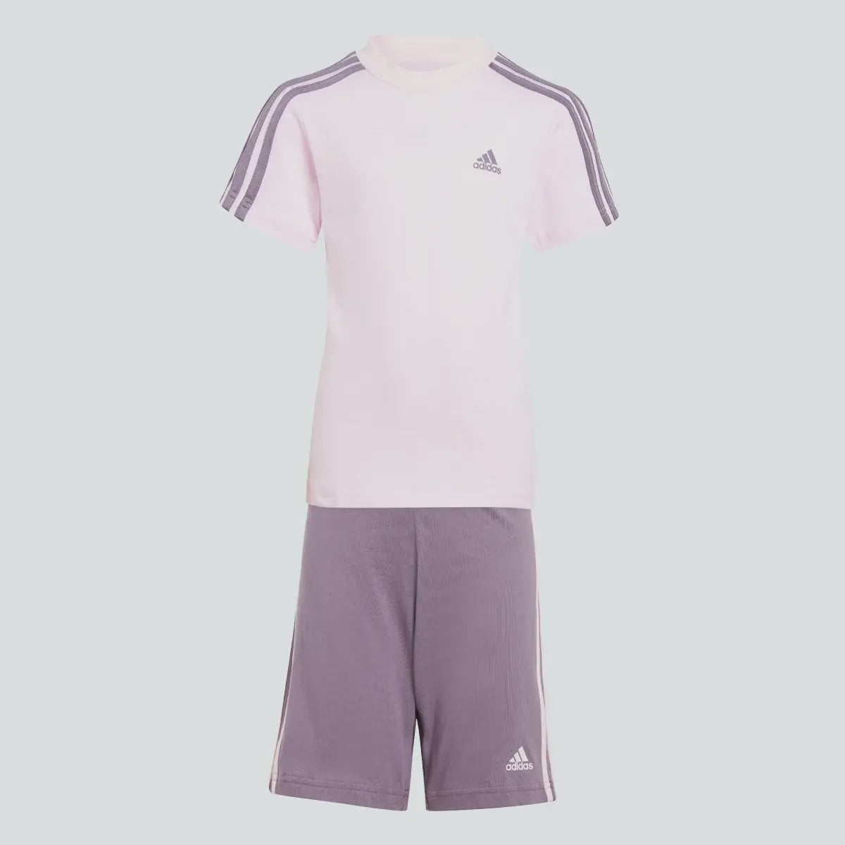 AA-R21 (Adidas essentials 3-stripes tee and shorts set clear pink) 923 ...