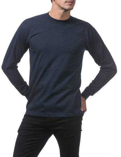 PC-I1 (Pro Club Men's Heavyweight Cotton Long Sleeve Crew Neck T-Shirt-Navy) - Otahuhu Shoes