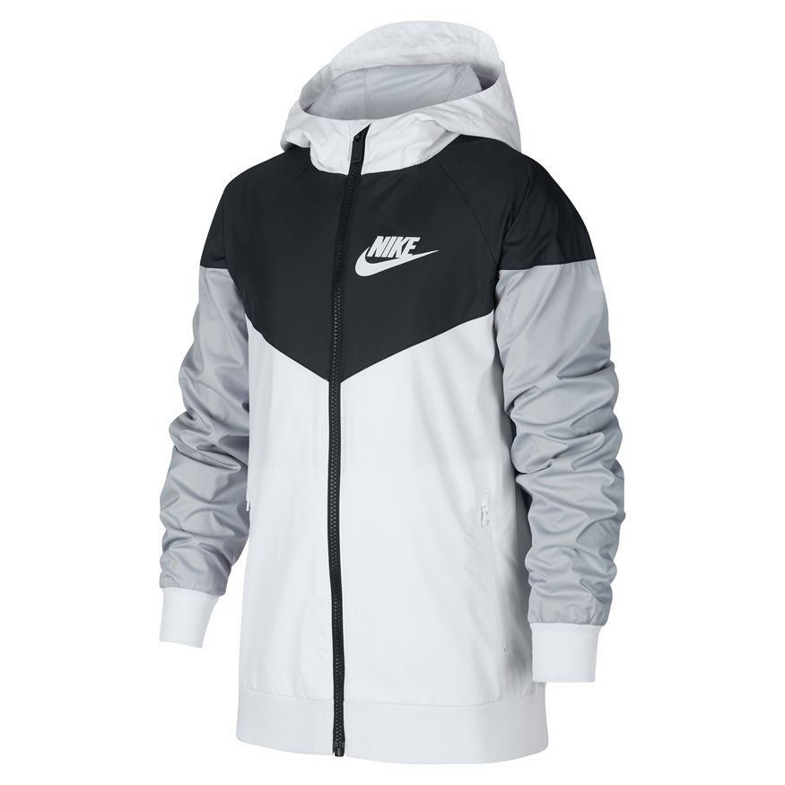 NA-J38 (Boys nike sportswear wind runner hooded jacket white/black/wolf grey) 72294348 NIKE