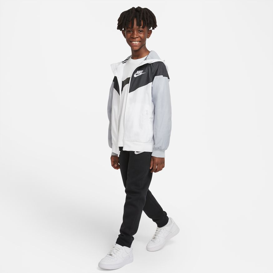 NA-J38 (Boys nike sportswear wind runner hooded jacket white/black/wolf grey) 72294348 NIKE