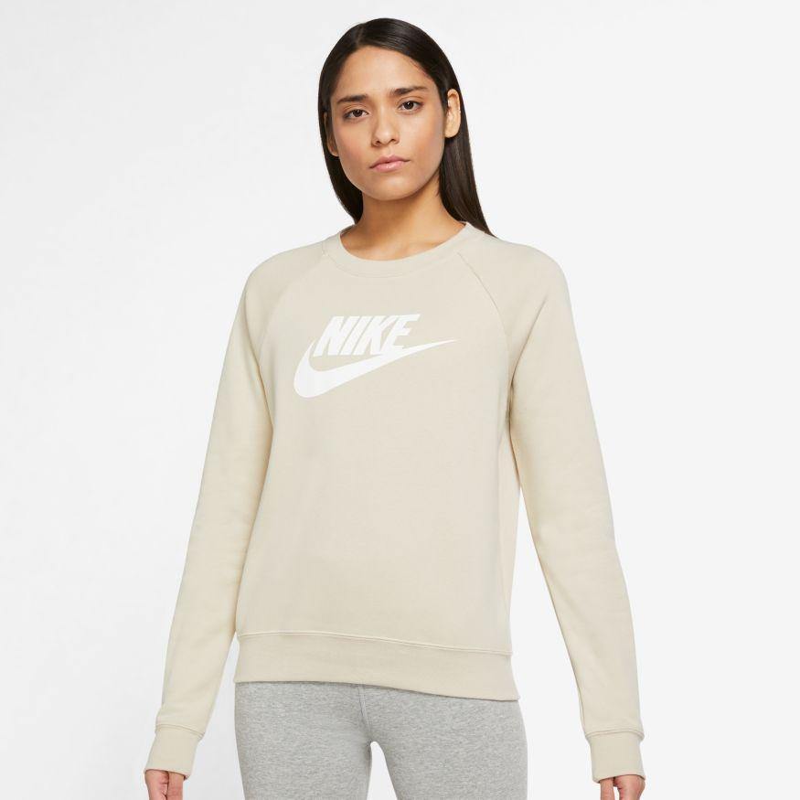 NA-B32 (Womens nike sportswear essential fleece crew rattan/white) 72194348 - Otahuhu Shoes