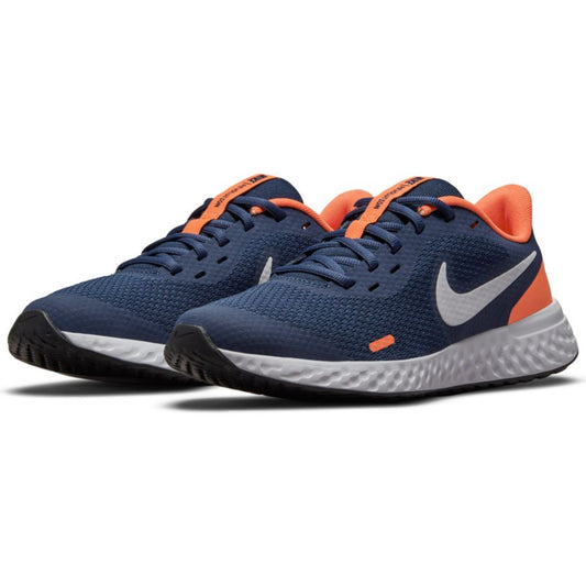 N-N124 (Nike revolution 5 Youth MIDNIGHT NAVY/WHITE-ORANGE) 102194348 NIKE