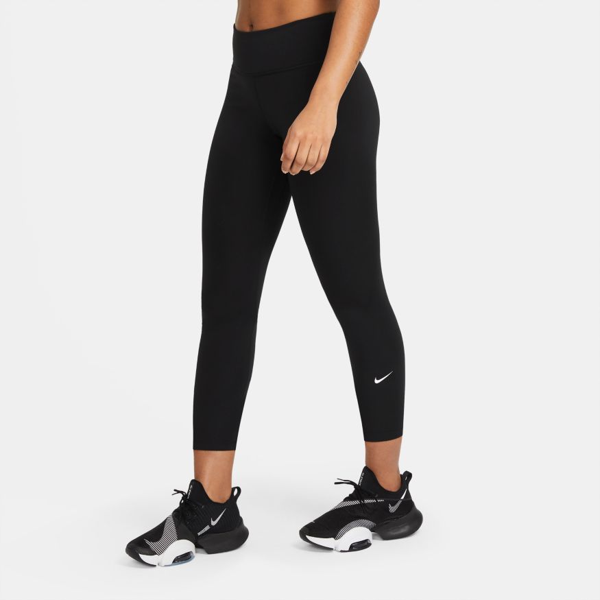 NA-Z34 (Women nike one mid rise drifit crop tights plus size black/white) 22293325 NIKE