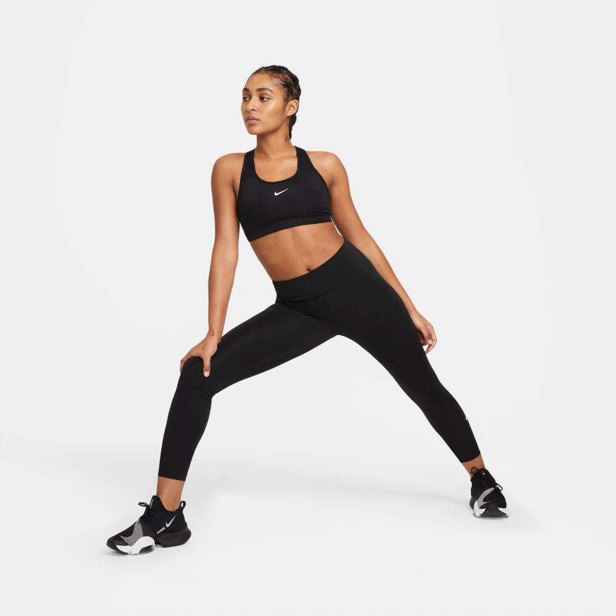 NA-Z34 (Women nike one mid rise drifit crop tights plus size black/white) 22293325 NIKE