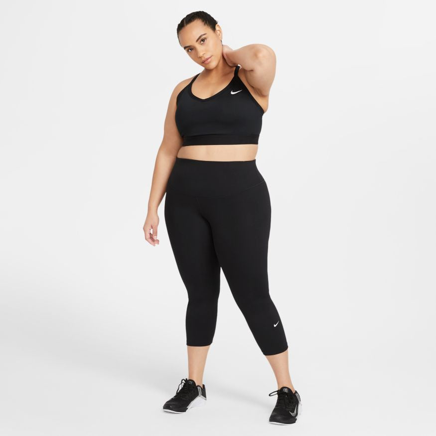 NA-Z34 (Women nike one mid rise drifit crop tights plus size black/white) 22293325 NIKE